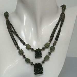 NAVAJO Layered Green Stone Tribal-Inspired Necklace​​